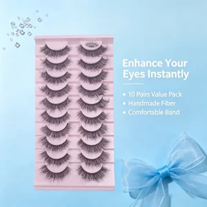 10 Pairs Private Label Natural Cat Eye False Lashes Fluffy Natural Faux Mink Lashes Full Strip Eyelashes