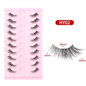 10 Pairs Reusable 3D Effect Self adhesive Clear Band Cat Eye Winged Natural Look Soft Wispy Chemical Fiber False Eyelashes