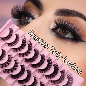 10 Pairs Russian Strip Lashes Private Label D Curl Russian Volume Strip Eyelashes Russian Volume Eyelash