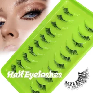 10 Pairs Transparent Stem Natural Half length Invisible Clear Band Green Crescent shaped cat Eye False Eyelashes