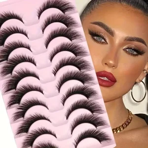 10 Pairs Vegan Full Strip False Eyelashes Set Clear Faux Mink Lashes for Women Daily Wear Daily Wear Gift for Women