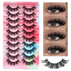 10 Pairs Wispy Russian Strip Eyelashes Natural Volume Lash Full Strip Eyelashes DD Curl Faux Mink Fluffy Lashes