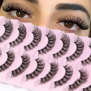 10 Pairs of Natural Long D Curl Strip False Eyelashes Cat Eye Style Faux Mink Russian Full Strip Lashes