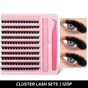 10 Row Cluster Lash Kit Handmade Volume Eyelash Extensions for Makeup Cluster Fans Individual Lash Box with Tools
