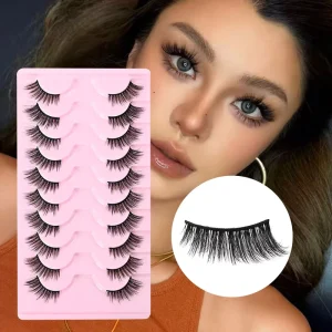 10 Row Fox Style Half Length False Eyelashes Manga Style Short Front Long Back Wispy Faux Lashes