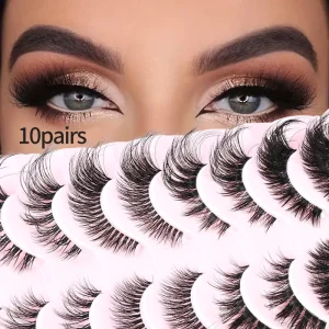 10-Row Full-Strip 3D False Eyelashes One-Piece Fox-Eye Cat-Eye Style Western Wispy Look