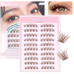 10 Row Glue Free Cluster Lashes Strong Hold 10-16mm D Curl Mixed Length Press on Self-Adhesive Waterproof False Eyelashes