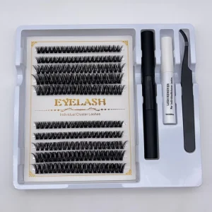 10 Row Self Adhesive Synthetic Hair Cluster Lashes Plastic Cotton Band Fine Voluminous Lash Applicator Glue Box