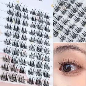 10 Rows Trilogy Fish Tail Cluster Lashes Natural Wispy Clear Band DIY Self Eyelash Extensions For Beginner