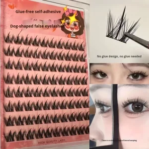 100 Clusters of Large Capacity Glue Free Handmade 12 Rows of Fiber Puppy Shaped Thick Natural Cartoon Style Eyelashes