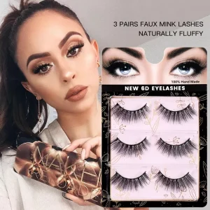 100% Hand Made 3D Mink Fluffy Natural Lashes 3 Pairs Full Strip Eyelashes