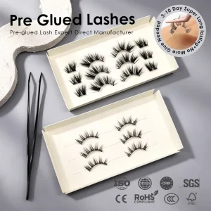 100% Handmade Pre glued Strip Lashes 3 10 Day Hold Wispy for Custom Size for Acrylic Box Waterproof Reusable Eye Makeup