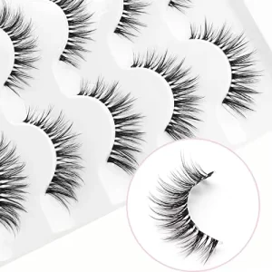 100% Handmade Wispy Full Strip Eyelashes Natural Look Fake Lashes with Soft Clear Band Lightweight 5 Pairs Pack