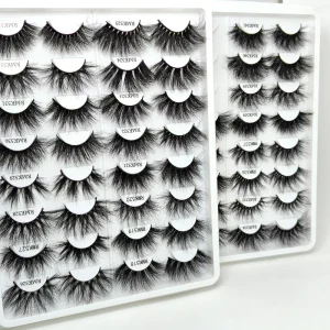 100% Real Mink Fur 25mm Eyelashes Custom Lash Box Packaging Mink Full Strip Eyelashes False Eyelashes