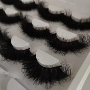 100% Real Mink Hair Thick Full Volume Fluffy Lashes 25mm Russian Curl Strip Eyelashes