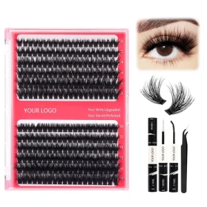 100D Cluster Lashes DIY Fluffy Individual Eyelash Private Label Black Segment Cluster Lashes Kit