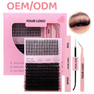 100D Diy Lash Cluster Kit Spikes Lashes Custom logo Diy Lash Extension Kit with Tweezers and Bond Seal