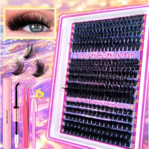 100D Super Thick and Soft Lash Clusters Tray 12-20mm 22mm 24mm Precut Ribbon Segment Cluster Lashes Kit Bulk