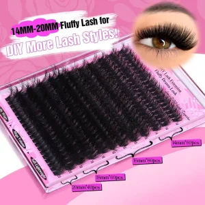 100P 200P DIY Cluster Lashes 14 20mm Mixed Length D Curl 3D Fluffy Style Thick Volume Pre Cut Lash Extensions