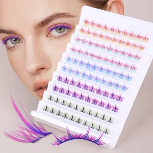 100pcs Synthetic Hair Color Gradient False Eyelash Set 10 Rows Machine Made DIY Eyelashes 0.6-0.9cm Length for Cosplay Stage
