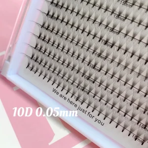 10D 0.05mm D Curl Premade Silk Fan Eyelashes Custom 0.05mm Thickness Short Stems 10D False Eyelashes