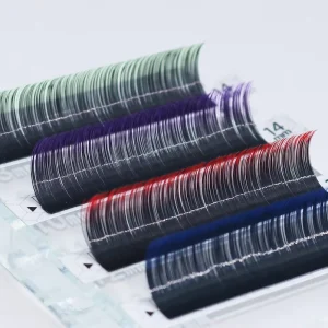 12 Rows Ombre Gradient Individual Synthetic Fiber False Eye Lash Red Green Blue Purple Color Eyelash Extension