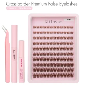 120PCS Brown Fishtail Cluster Lashes DIY Eyelash Cluster Kit Natural False Eyelashes Wispy Thin Band