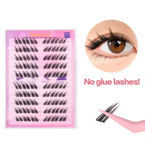 120pcs 10lines Fox Eye NO.2 Self Adhesive Lash Kit Cluster Lashes No Glue Needed Lash Pre Bond DIY at Home