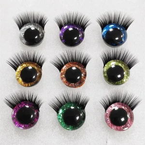 12mm 14mm 16mm ABS Plastic Safety Eye With Eyelash Doll Puppet Accessories Stuffed Toy Glitter Eye Accessory Parts