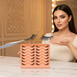 14 Pairs Half Lashes Orange Tray 3D Wispy Faux Mink Eyelashes Middle East Cat Eye Style Reusable Clear Band Supplier