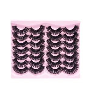14 Pairs Voluminous Spiky False Eyelashes Pink Tray Glossy Dramatic Wispy Strip Lashes Bulk for Party Makeup