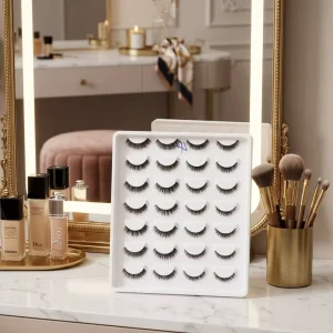 14 Pairs Voluminous Wispy False Eyelashes Display Tray Curved Band Strip Lashes Bulk for Salon Daily Wear