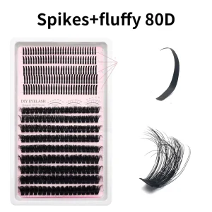 14 Rows 80D 100D Eyelashes Extension Lash Cluster Kit Come with Spikes 10mm 20mm Fluffier and Thick Lash Cluster Spikes Trays
