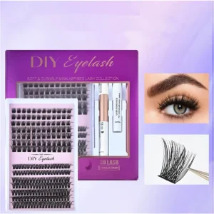 14 Rows Mixed Size Soft Durable Faux Mink Glue Tweezers Handmade 3D DIY Clusters Eyelash Combo Pack