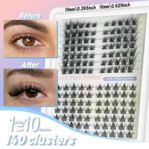 140 Pieces 14 Rows Multi Option Mixed Ladder Series False Eyelashes Lazy Thick Natural Realistic Single Cluster