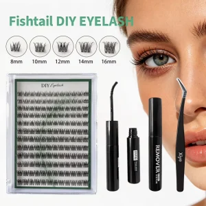 144 Clusters DIY Fishtail False Eyelash Set Single Tuft Segmented Fishtail Lash Extension with Tool Kit