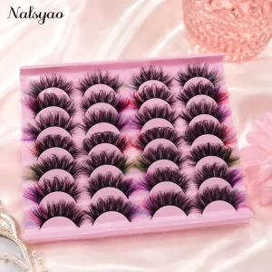 14pairs Colorful Lashes Classic Voluminous Curling Design D Voluminous Natural Simulation Colored Durable Shape Retaining