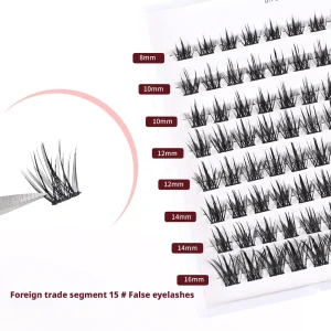 15# Handmade Segmented False Lashes Natural Voluminous Curled Black Band Western Mixed Race Style 8 Rows Large Capacity