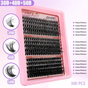 15 Rows Sharp Base 9-16mm C/D Individual Segment DIY Eyelashes 300PCS 60P 80P Handmade Synthetic Hair Cluster Lashes