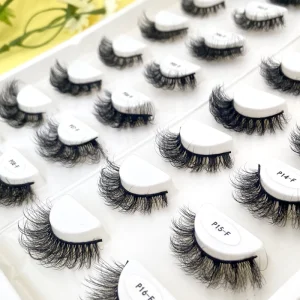 15mm Hand Made Faux Mink Eyelashes Custom Synthetic Lashes with Custom Box Fluffy Russian Full Strip Eyelashes