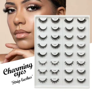 15mm Hand Made Faux Mink Eyelashes Custom Synthetic Lashes with Custom logo Full Strip Eyelashes