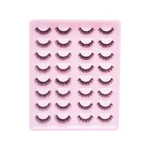 16 Pairs False Eyelashes Crisscross Voluminous Natural Look Matte Black Lashes Pink Tray 32 Pcs Bulk for Daily Makeup