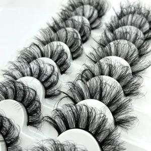 18mm 25mm Long Fluffy 8 Pairs Faux Mink Eyelashes Vegan Black Cotton Band False Eyelashes Extensions