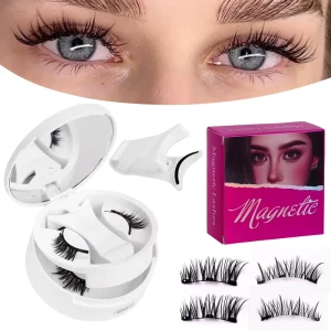 2 Pairs Double-layer Magnetic Eyelashes 3D Volume False Lashes with Applicator Reusable No Glue Eyelash Extension