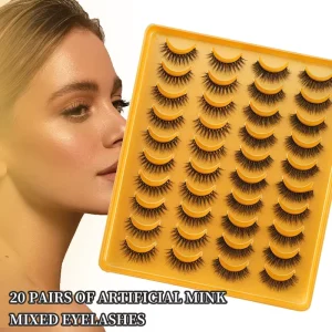 20 Pairs Faux Mink Strip Eyelashes Mixed Type Eyelash 100% Handmade Silk Lashes
