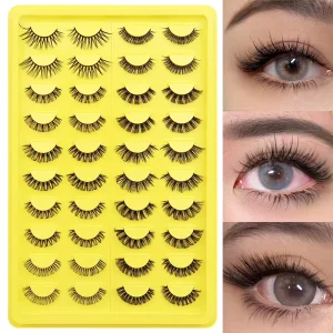 20 Pairs Thick Fluffy Eyelashes Full Strip Lashes Faux Mink False Eyelashes Handmade Reusable Natural 3D Lashes