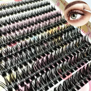 200 Clusters Fluffy Lashes OEM Custom Cute Cat Packaging 8 15mm Mixed 10 Rows Cluster Lashes Private Label False Mink
