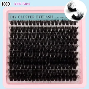 200 Clusters New 3D Fluffy DIY Lashes Square Box packing 10-20mm Mix length D Curly Thick and Long Style Enlarge Eyes Easy use