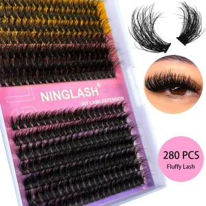 200D Fluffy Lash Cluster Kit Thick Eyelash Individual Lash Extension Kit Volume 80D Fluffy Clusters Eyelashes Kit