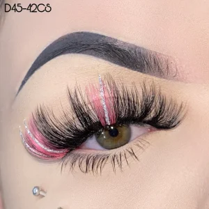 20mm Light Pink Glitter Lashes Strips Colored 3D Faux Mink Eyelash Vendors Vegan Lashes with Glitter